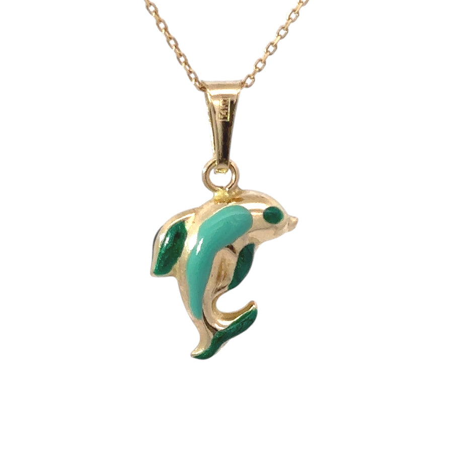 14k Gold Dolphin Pendant Necklace