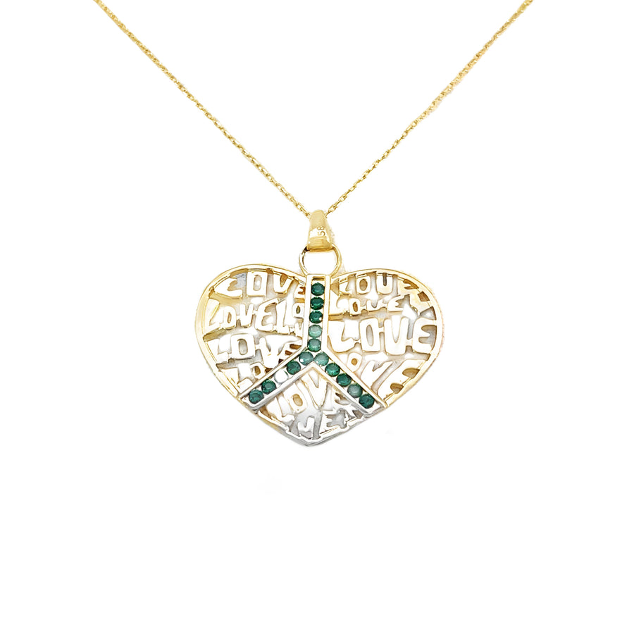 14k Yellow Gold Heart Pendant Necklace with Green CZ - Adjustable