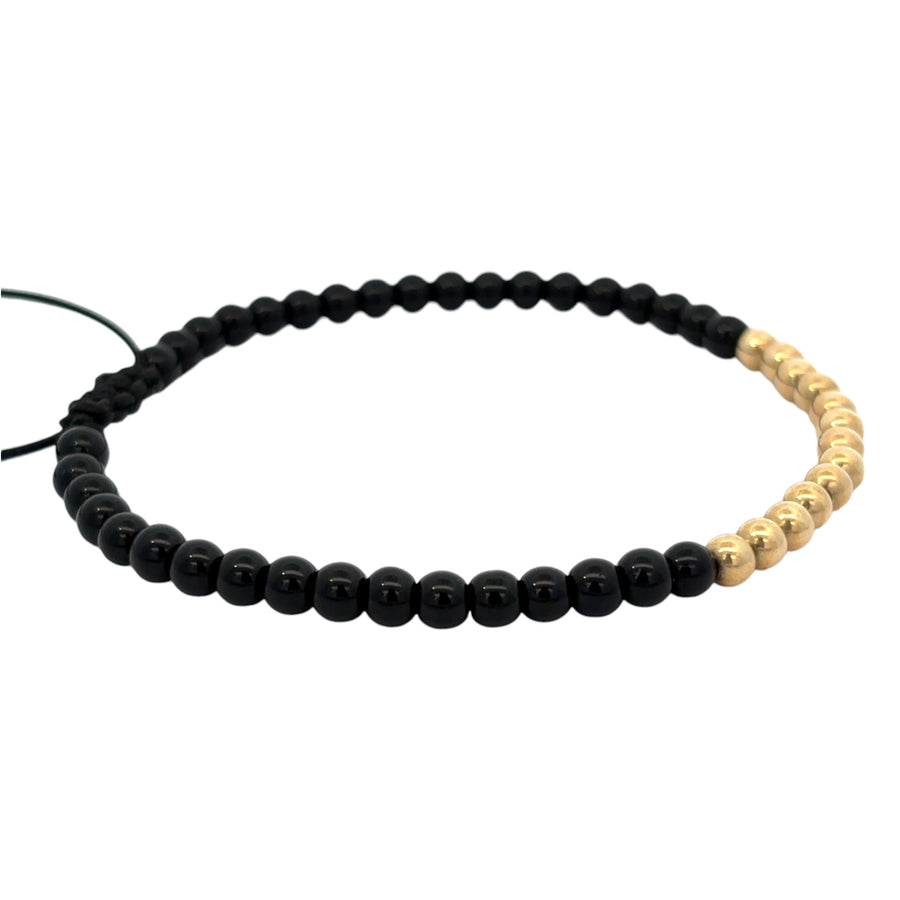 14k Gold Black Bracelet - Adjustable for Men