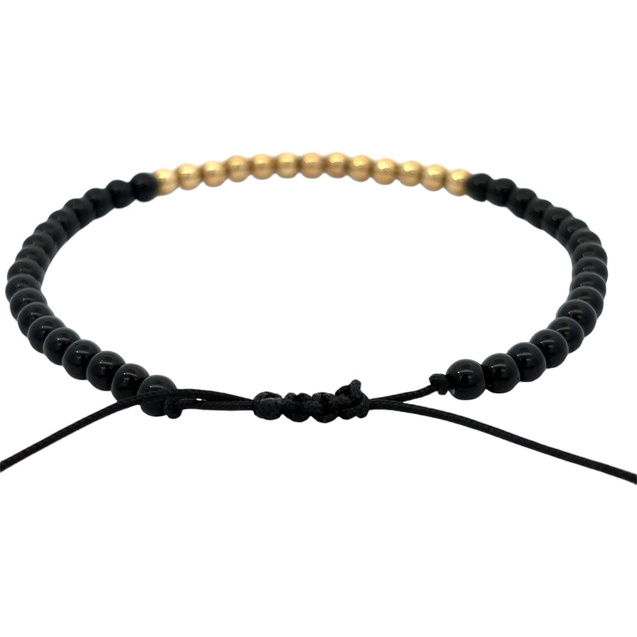 14k Gold Black Bracelet - Adjustable for Men