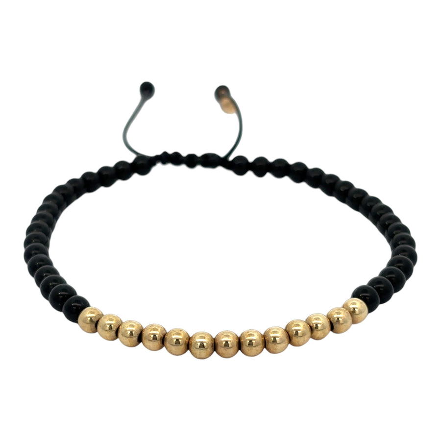 14k Gold Black Bracelet - Adjustable for Men