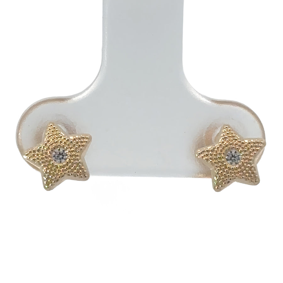 14k Gold Small Star Center Stud Earrings for Baby