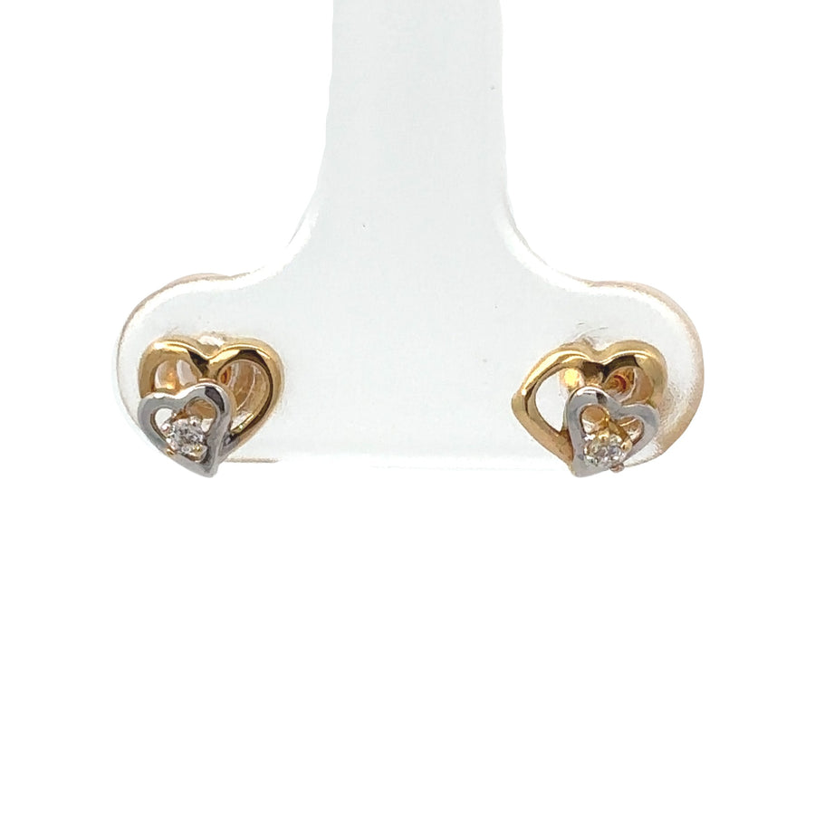 18k Gold Small Double Heart Stud Earrings for Babies