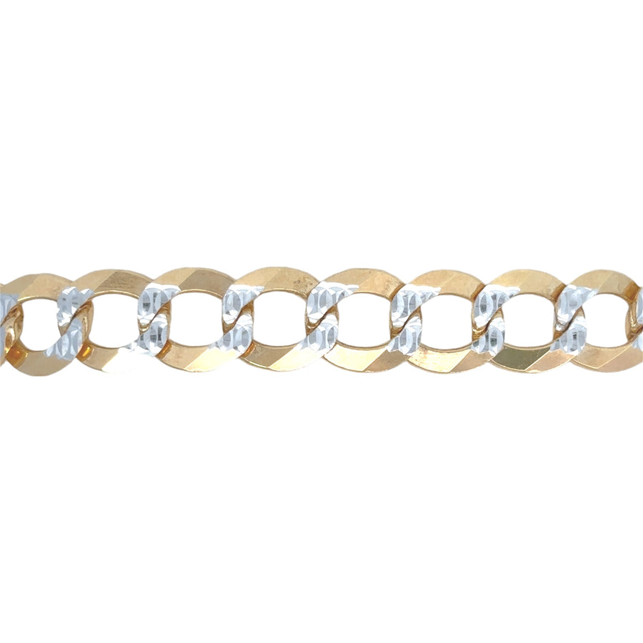 14k Gold Cuban Bracelet with Two-Tone Design for Men, 22.5 Inches