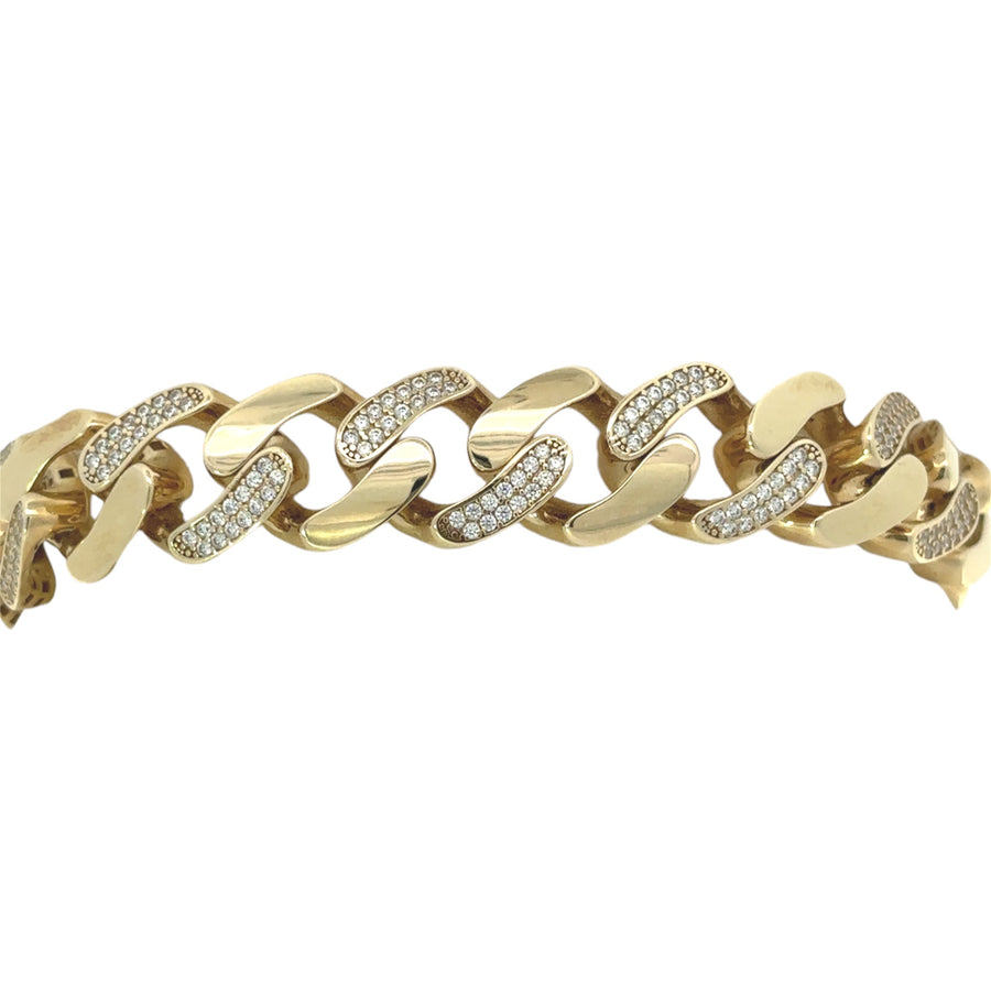 14k Gold Cuba Bracelet with CZ for Unisex, 18.8 cm