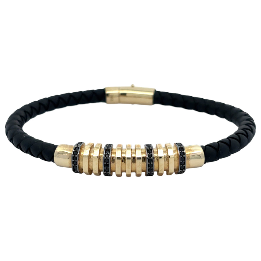 14k Gold and Leather Bracelet for Men