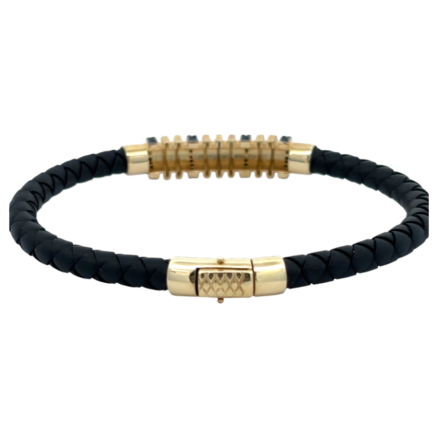 14k Gold and Leather Bracelet for Men