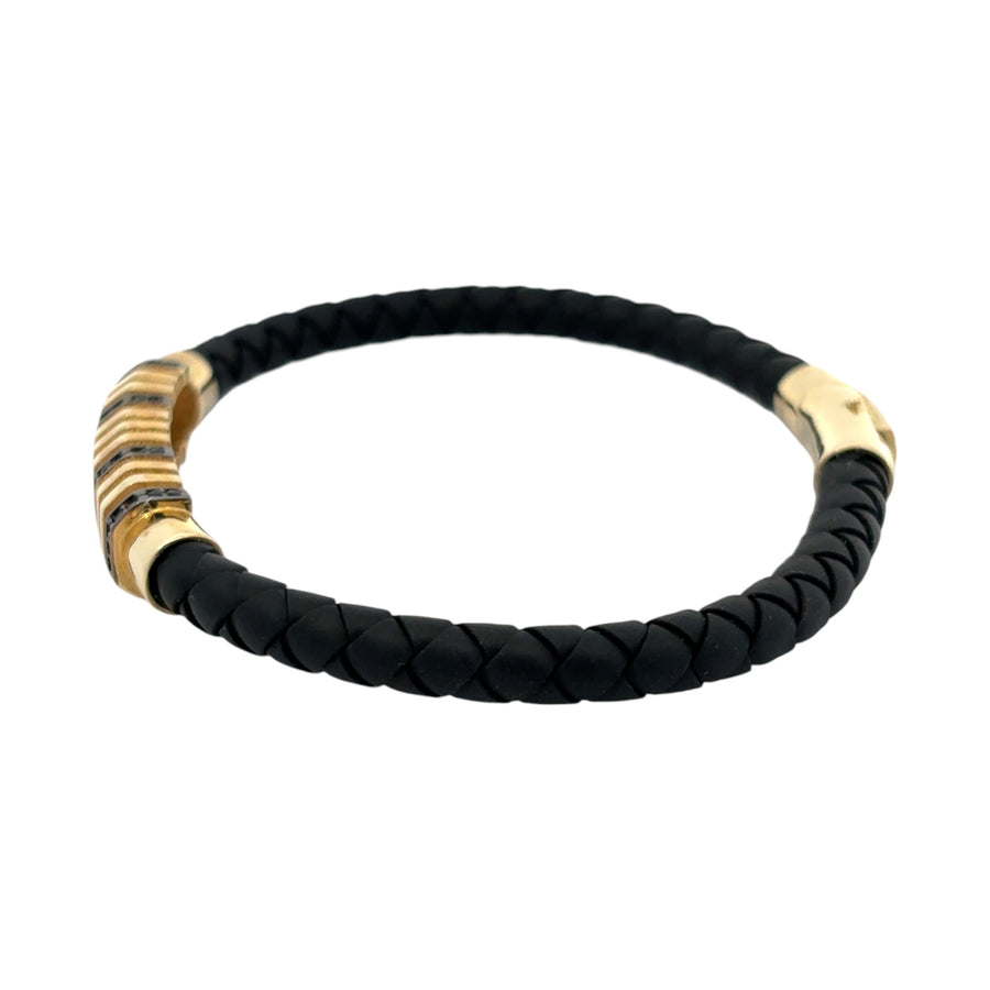 14k Gold and Leather Bracelet for Men