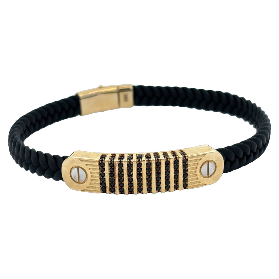 Men's 14k Gold & Leather Bracelet – Sophisticated and Stylish, 20 cm