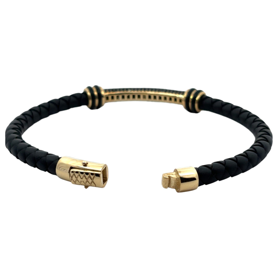 14k Gold and Leather Bracelet for Men