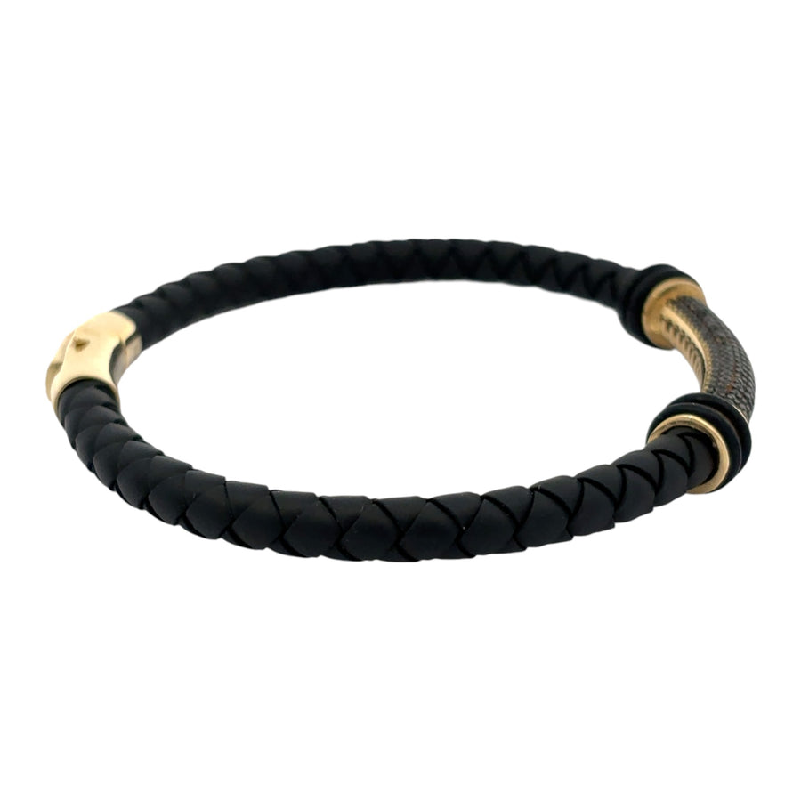 14k Gold and Leather Bracelet for Men