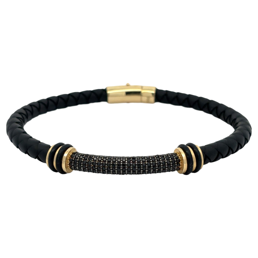 14k Gold and Leather Bracelet for Men