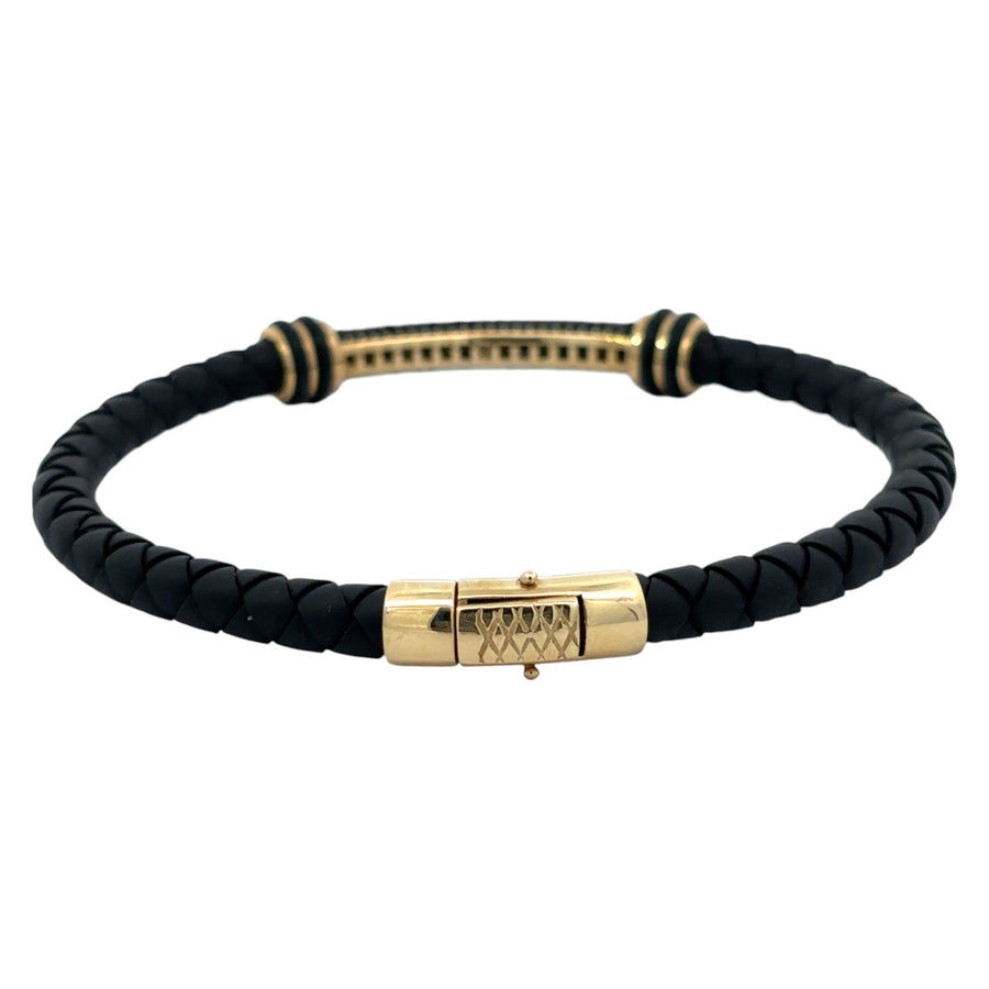 14k Gold and Leather Bracelet for Men