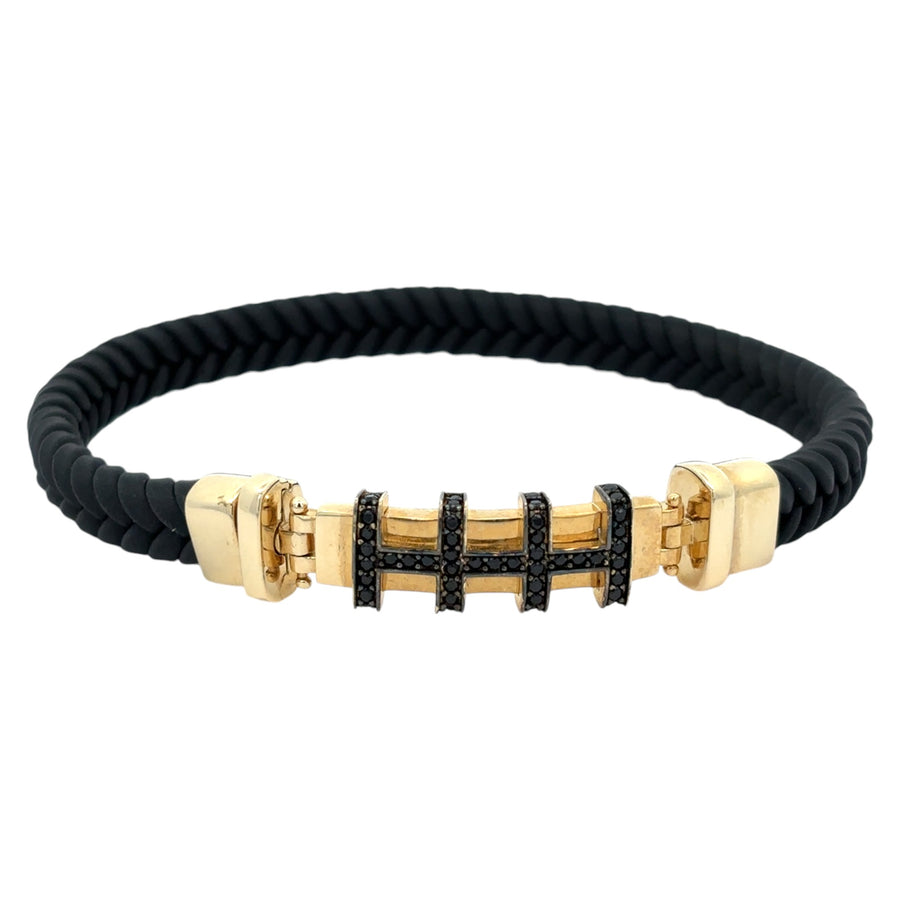 14k Gold and Leather Bracelet for Men