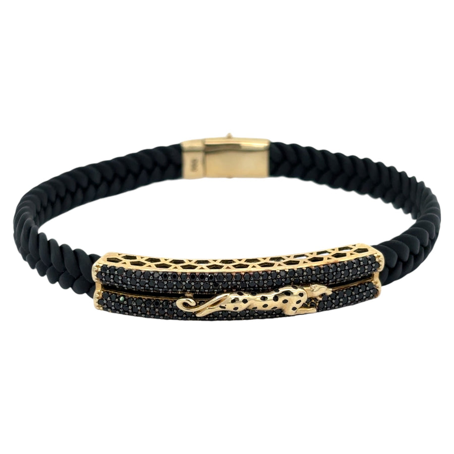 14k Gold and Leather Bracelet for Men