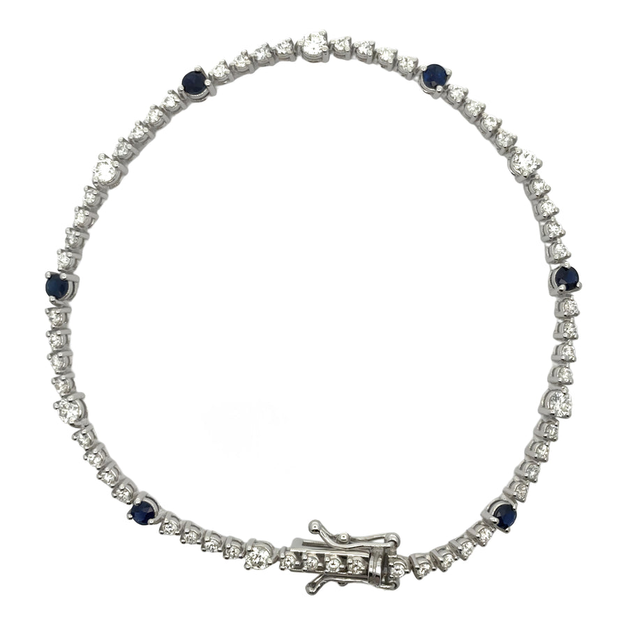 14k Gold Bracelet with Diamonds & Sapphire, 18 cm