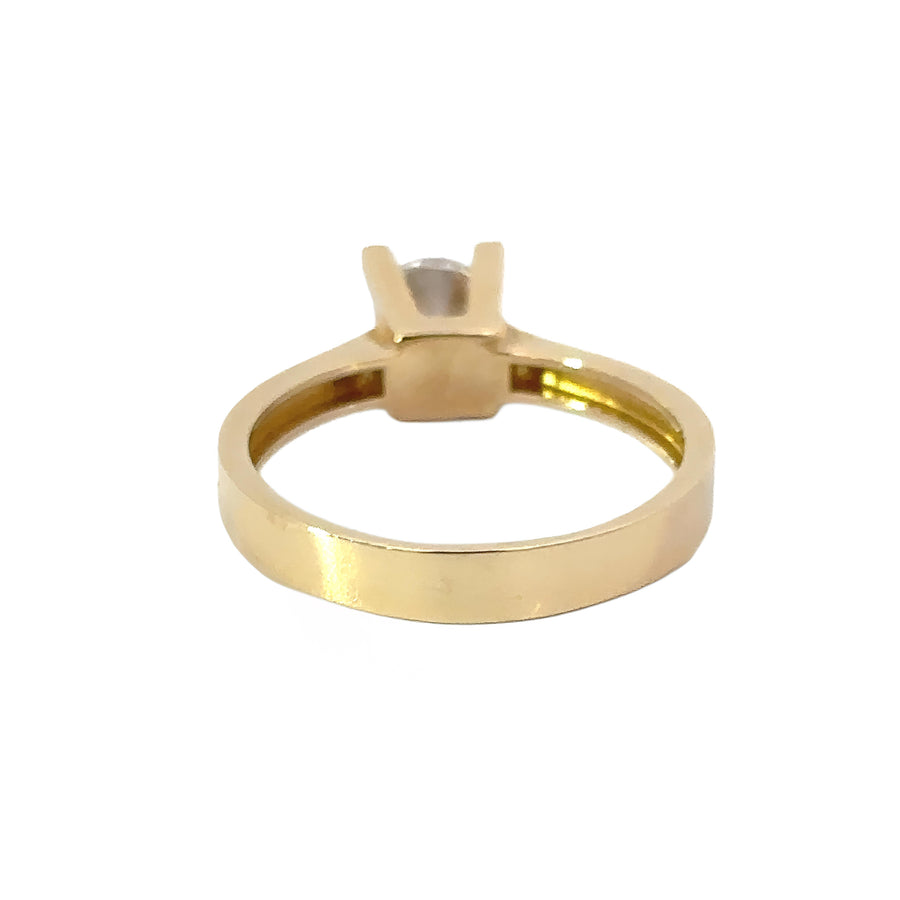 14k Gold Ring with Center CZ for Women, Size 6