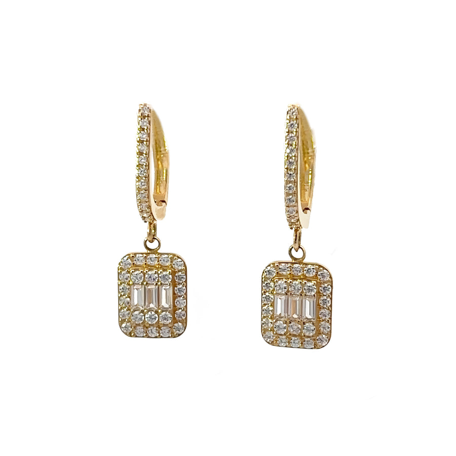 14k Gold Huggie Earrings with Square CZ for Women - Set2