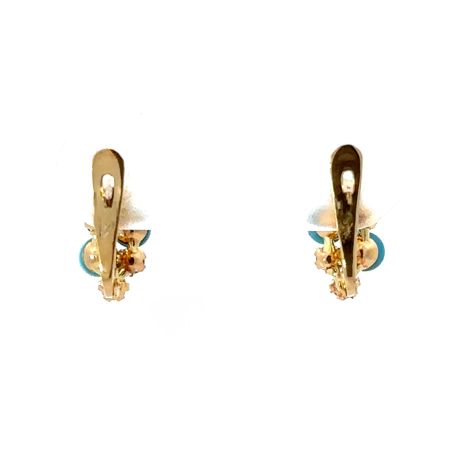 18k Gold Baby Hoop Earrings with CZ and Turquoise Accents