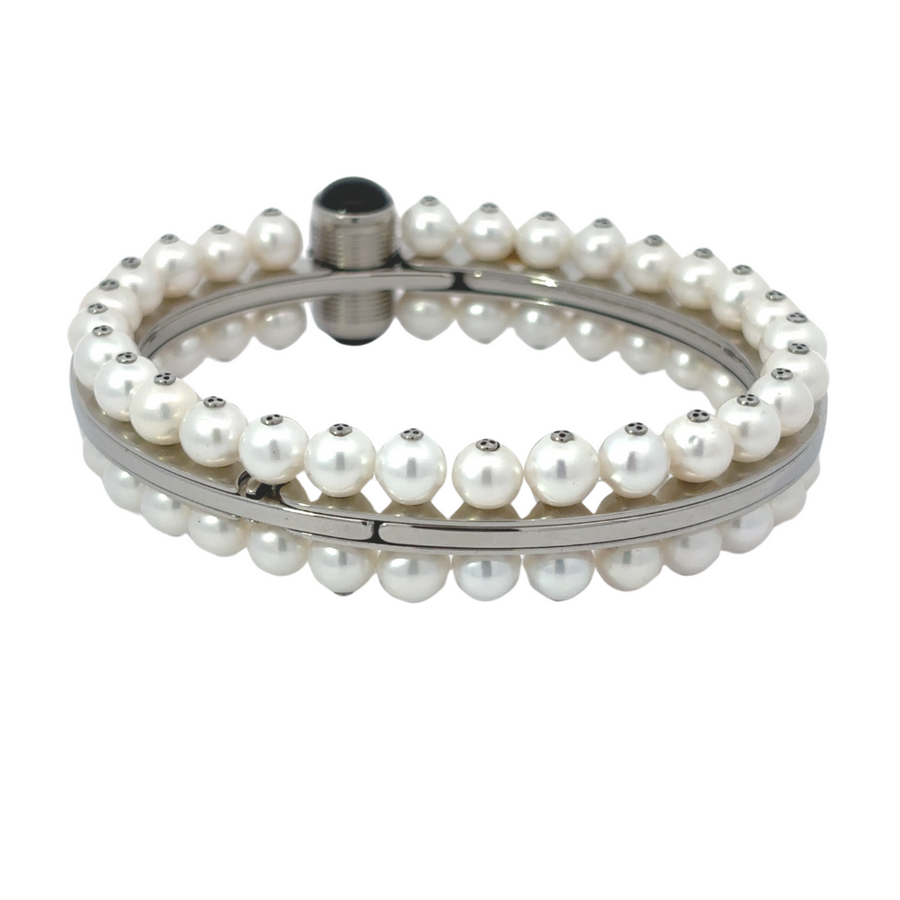 18k Gold Men’s Bracelet with Pearl and 0.02 CT Diamond – 6 cm