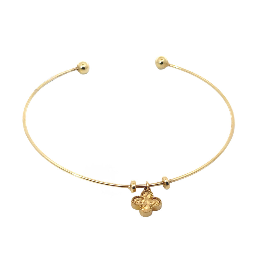 14k Gold Open Bangle with Flower Center for Women