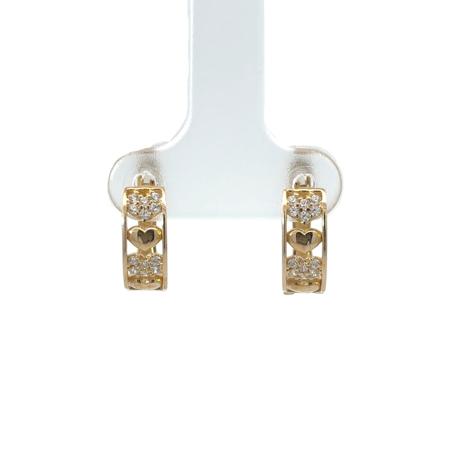 14k Gold Heart Earrings with CZ for Babies