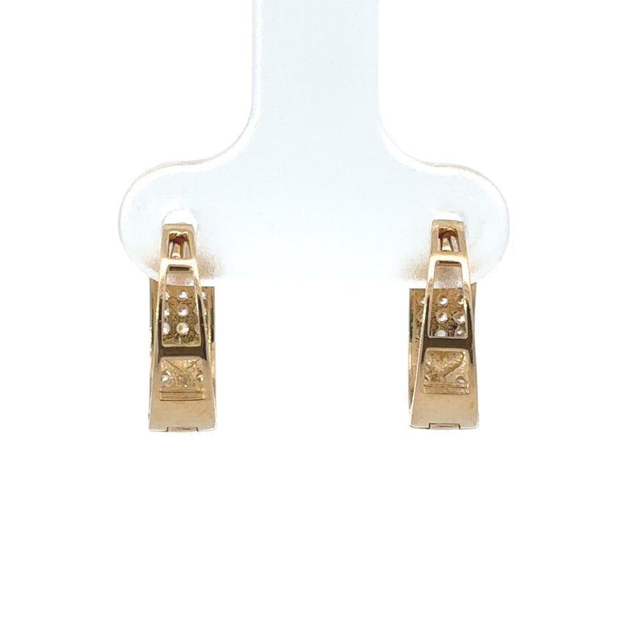 14k Gold Huggie Earrings with CZ and Solid Heart Design