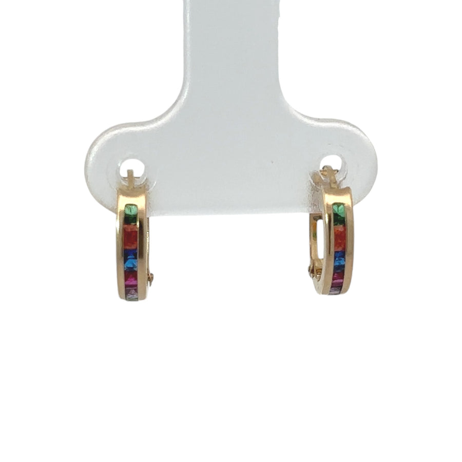 14k Gold Hugg XS Line CZ Multi-Colors Earrings for Baby