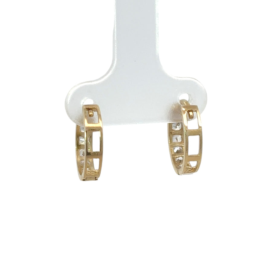 14k Gold XS Huggie Earrings with Center CZ Line for Women and Babies