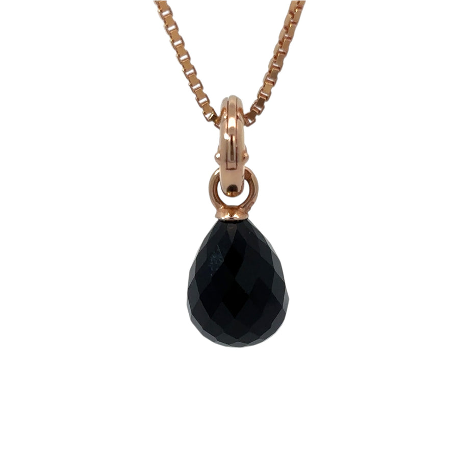 14k Rose Gold Pendant with Pear-Shaped Black Stone (Unisex)