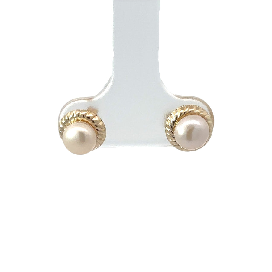 14k Gold Small Pearl Stud Earrings for Baby