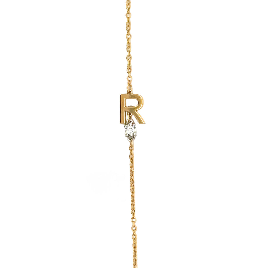 18k Gold Bracelet with Diamond 'R' Letter Charm