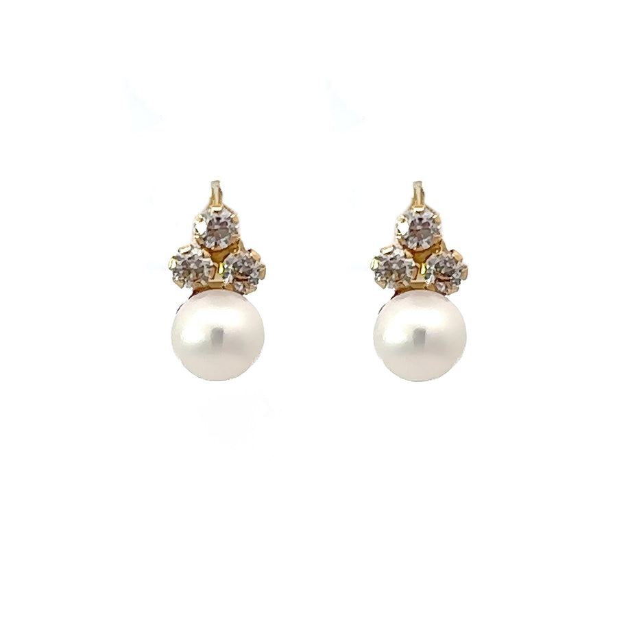 18k Gold Hoop Earrings with Pearl and CZ for Babies