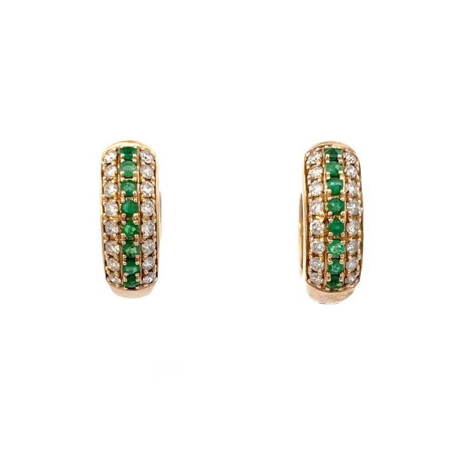 14K Gold Huggies with Green CZ for Women