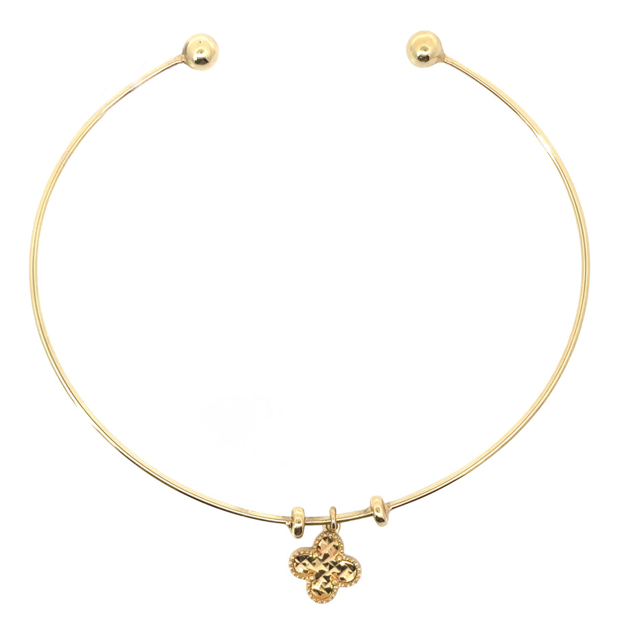 14k Gold Open Bangle with Flower Center for Women