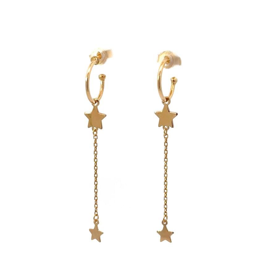 14k Gold XS Hoop Earrings with Chain and Stars