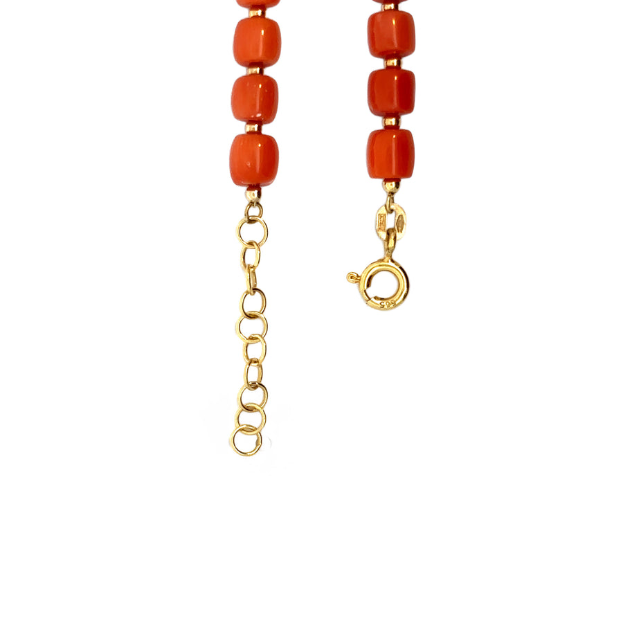 14k Gold Adjustable Coral Bracelet, 17-19 cm