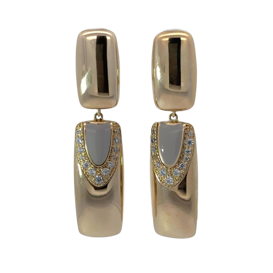 14k Gold Earrings with Large Stone & Enamel Accents