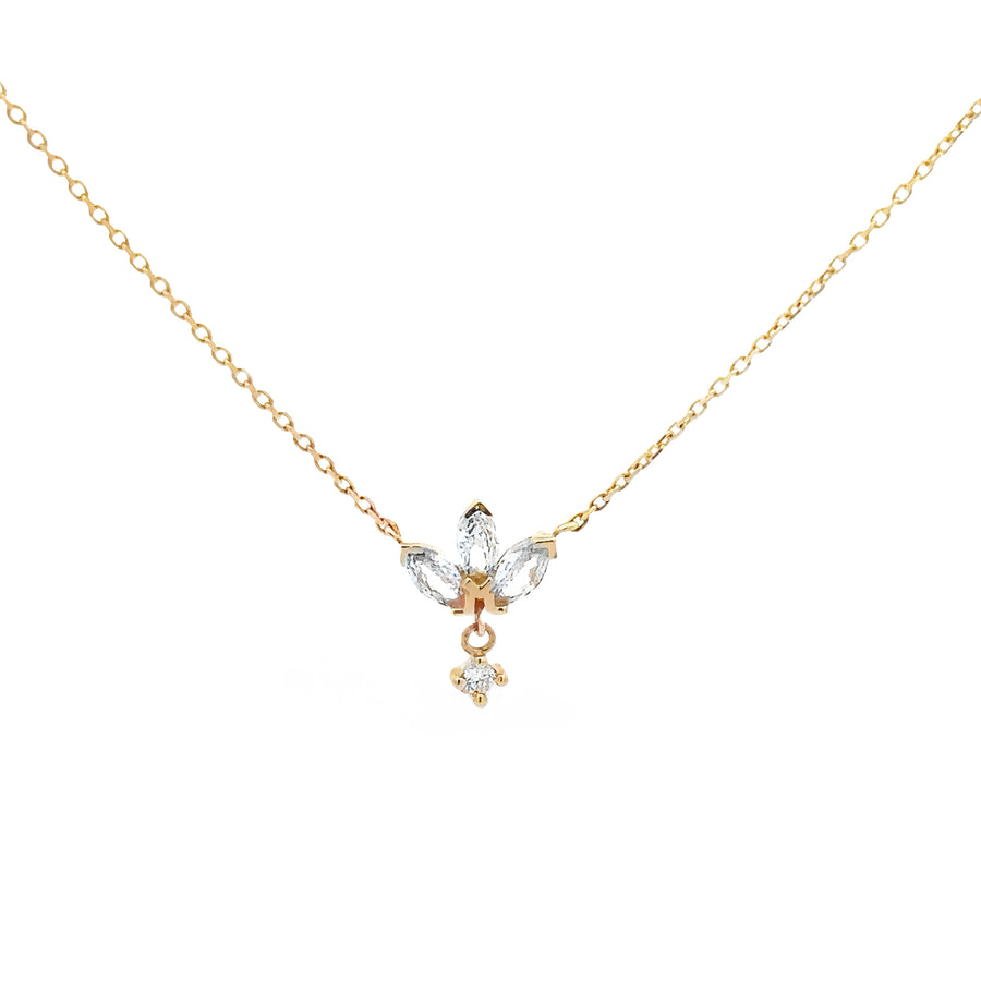 14k Yellow Gold Chain with Center CZ Leaves - Adjustable