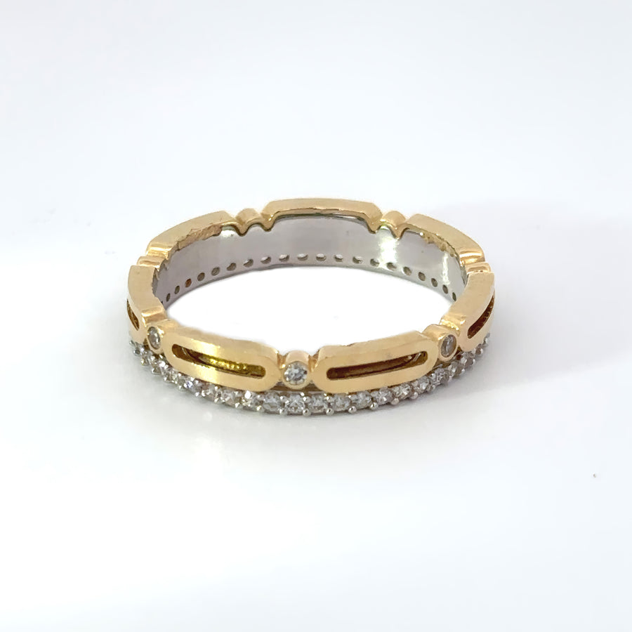 14k Gold Ring, Bold Solid Design with CZ