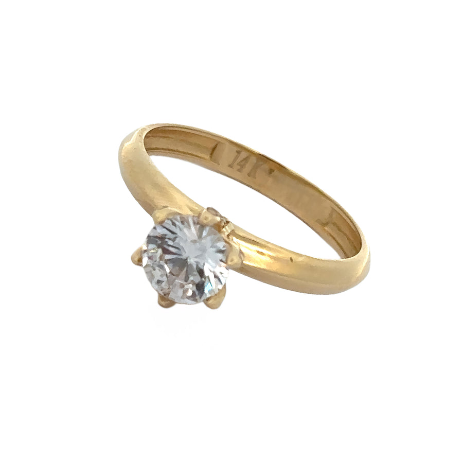 14k Gold Women's CZ Solitaire Ring - Size 7