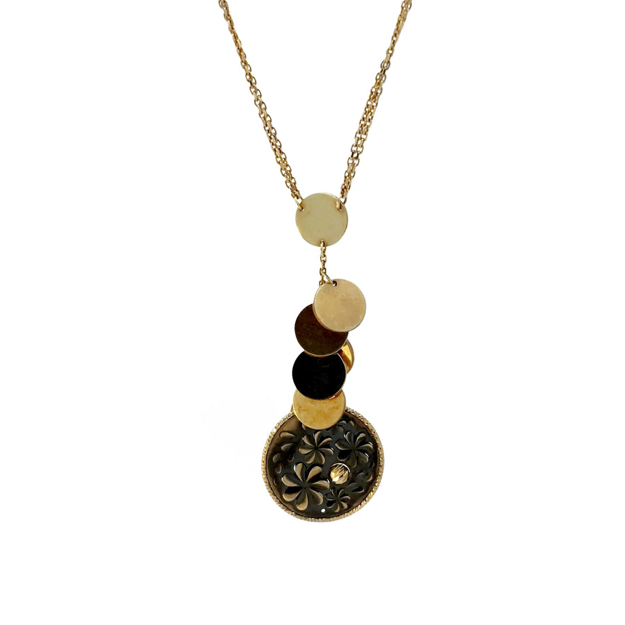 14k Gold Flow Lab Circle Necklace, Adjustable 19.5-21 Inches