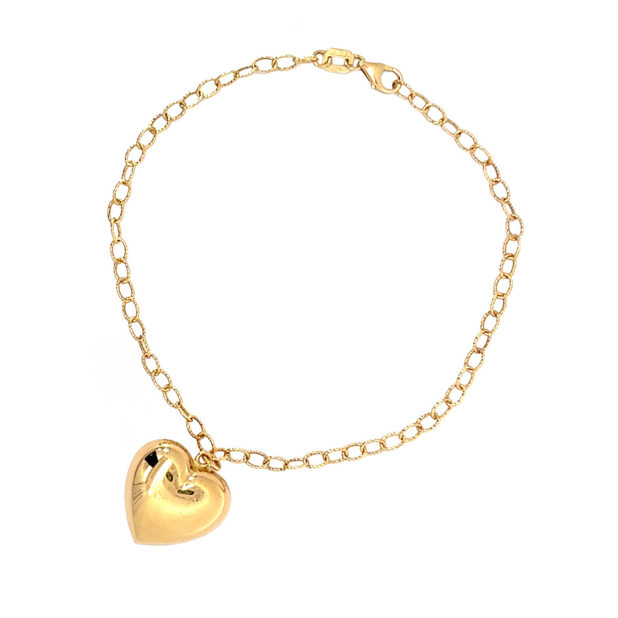 14k Gold Women's Bracelet with Center Heart - 18 cm