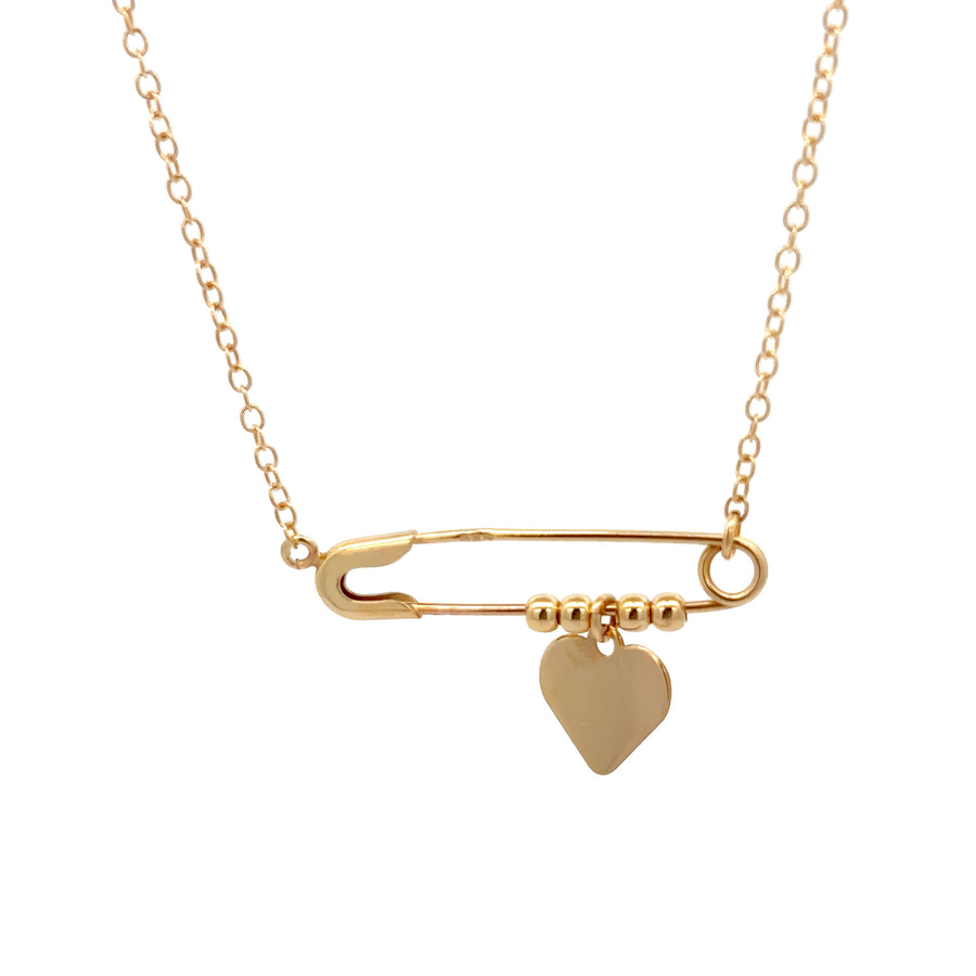 14k Gold Necklace with Center Safety Pin for Women