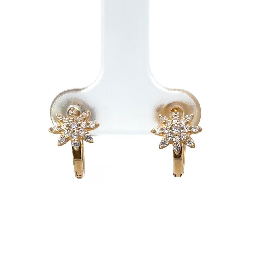 14k Gold Flower Earrings with CZ for Baby