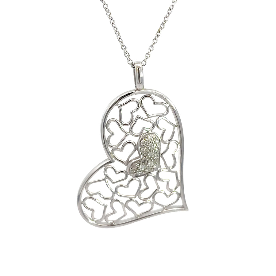 14k White Gold Necklace with Heart-Shaped Diamonds