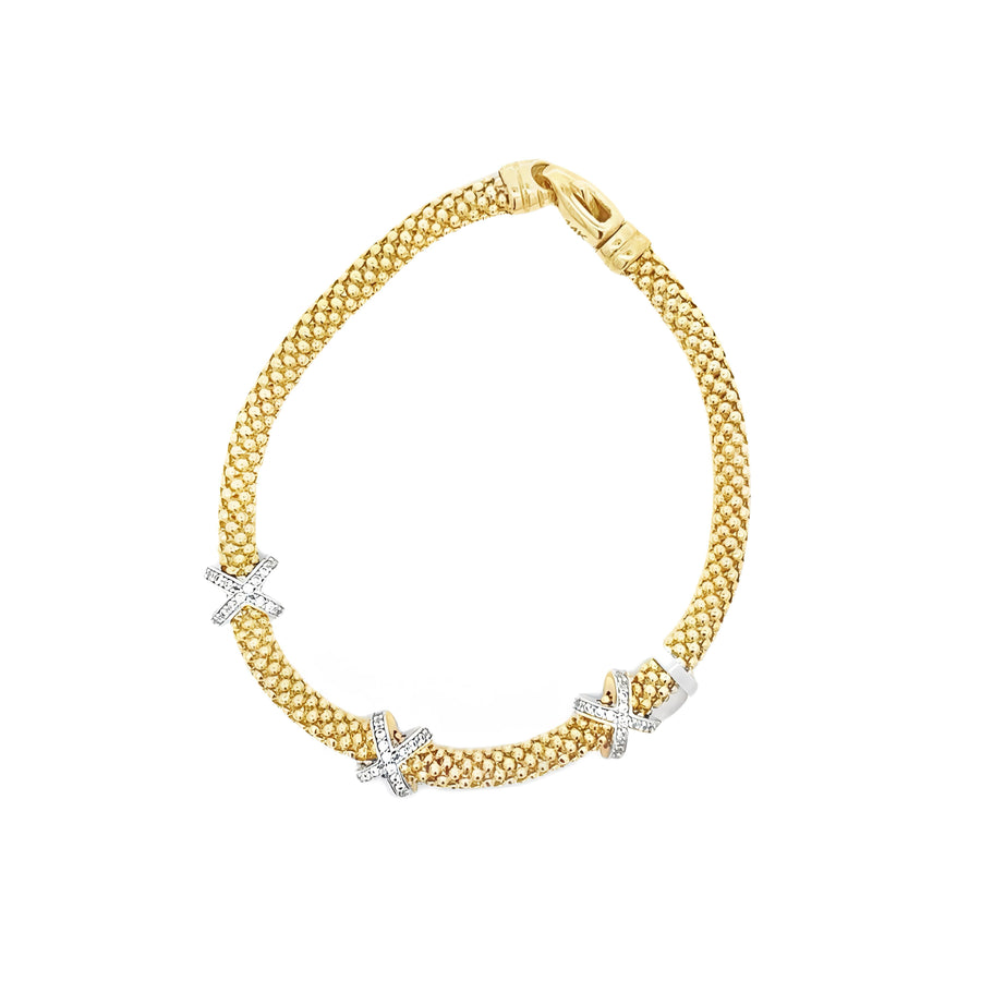 Bracelet Popcorn X with CZ in 14K Gold for Women