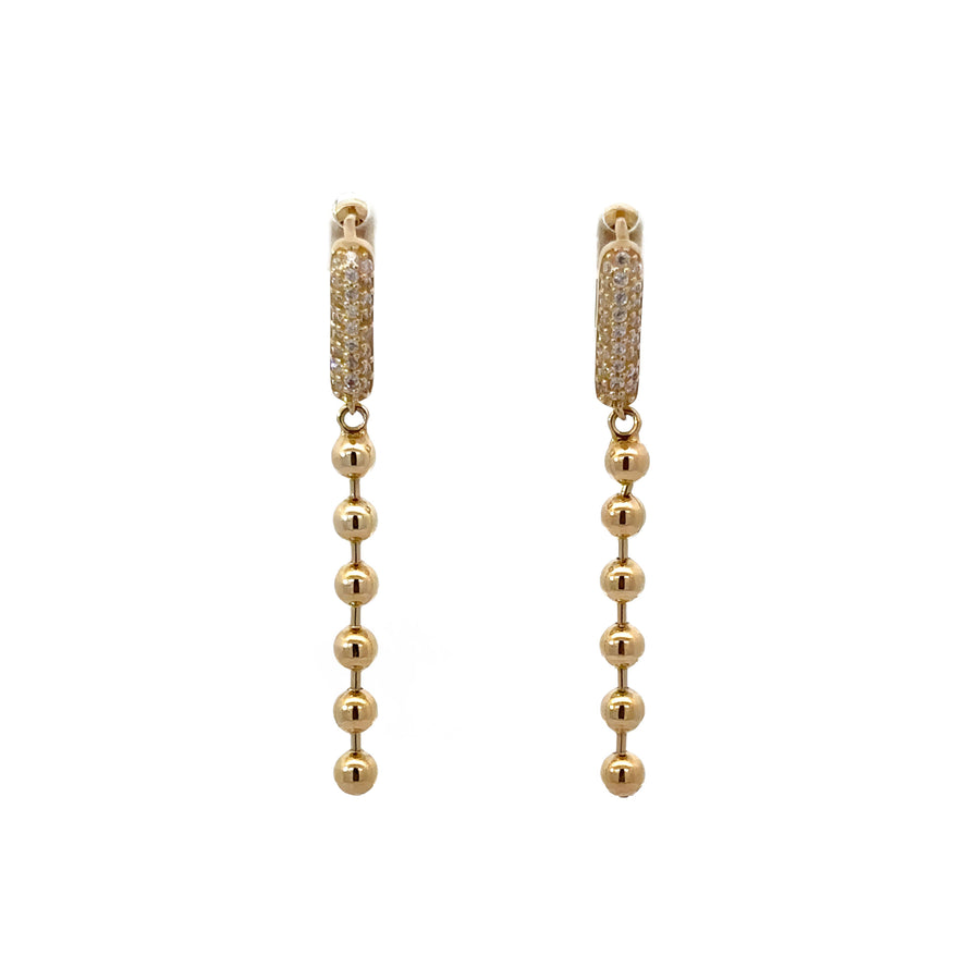 14k Gold Earrings with Cubic Zirconia and Drop Ball