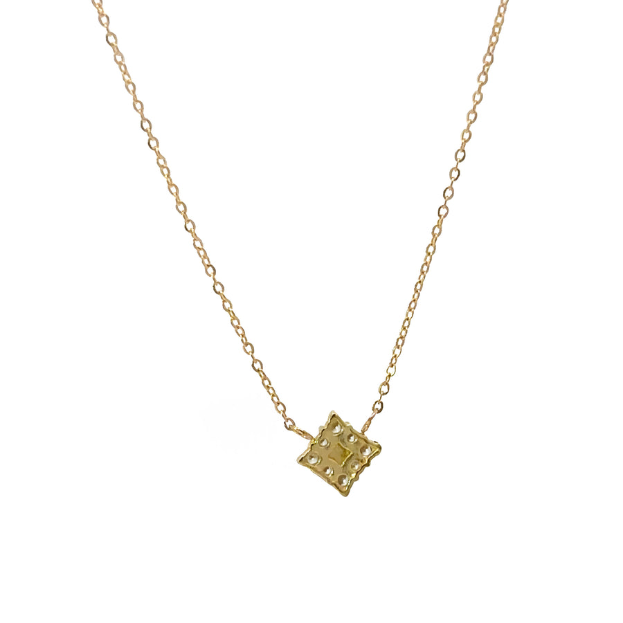 18k Gold Square Pendant Necklace with CZ for Women and Babies