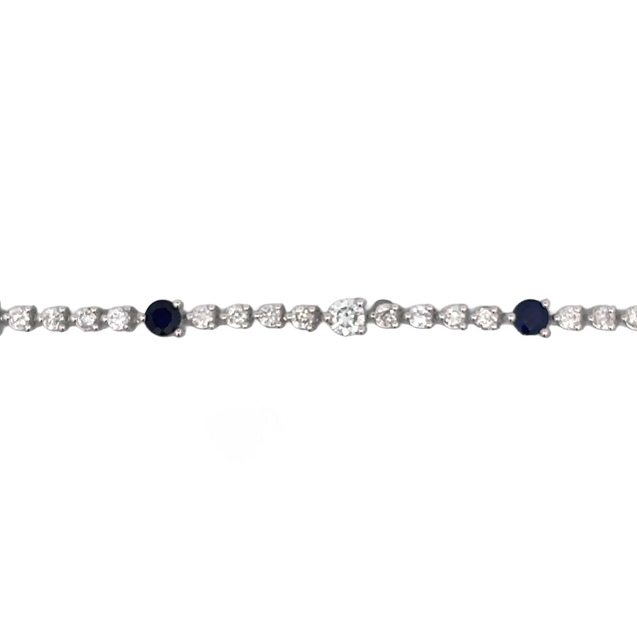 14k Gold Bracelet with Diamonds & Sapphire, 18 cm